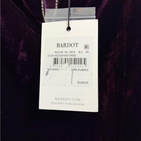 NWT Bardot Lilah Velour Midi Dress Dark Purple Size 6 - Picture 8 of 10